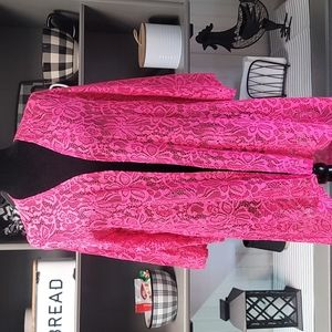 Hot Pink Stretch Lace Kimono with Bell Sleeves